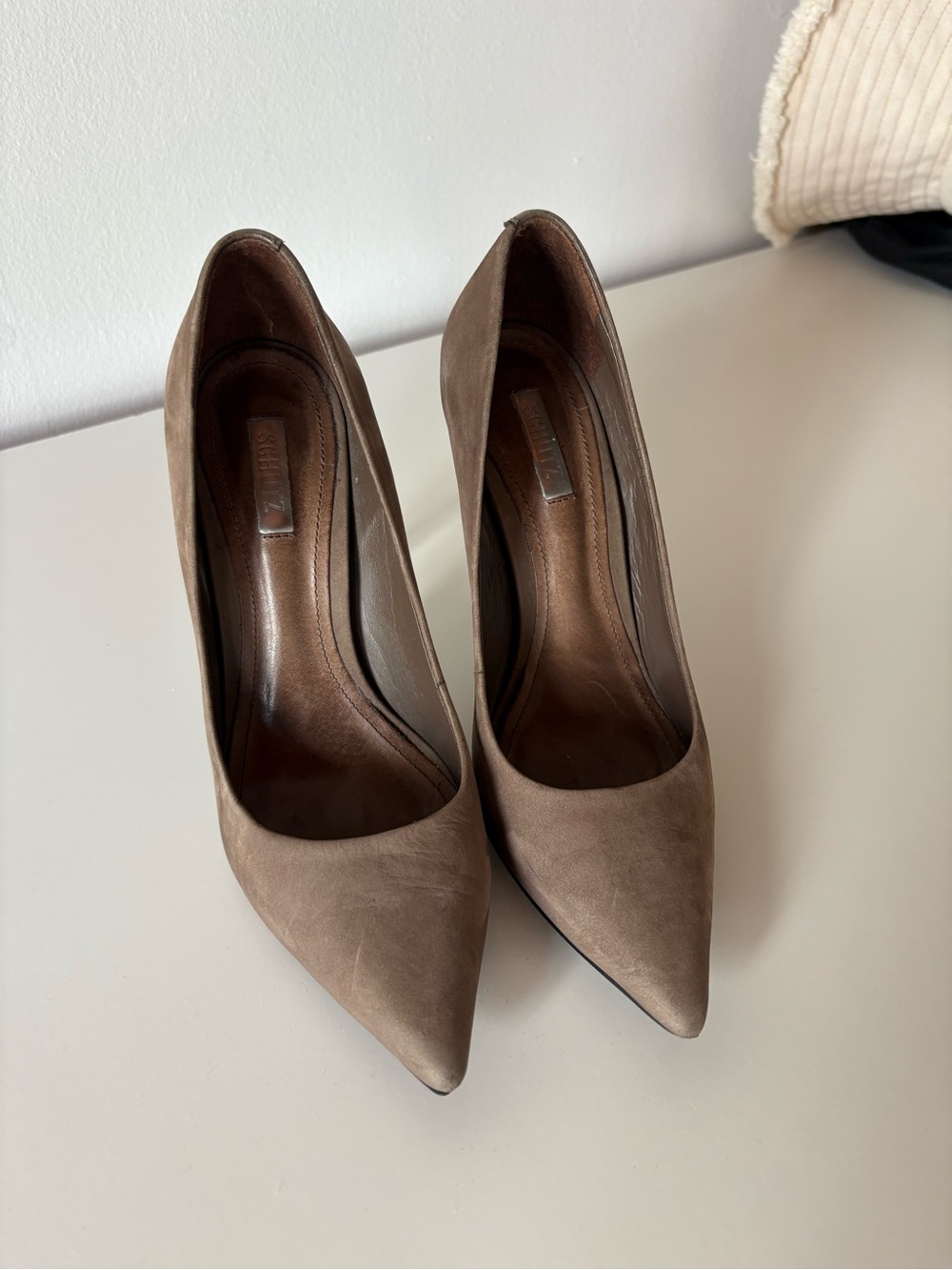 SCHUTZ Taupe Suede Pointed-Toe Pumps